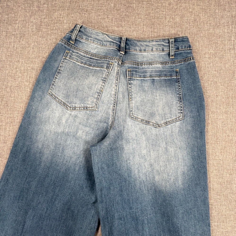 Flamingals Wide Leg Mid Waist Baggy Jeans Womens XS Blue Stitch Detail Y2K NEW - Picture 12 of 12